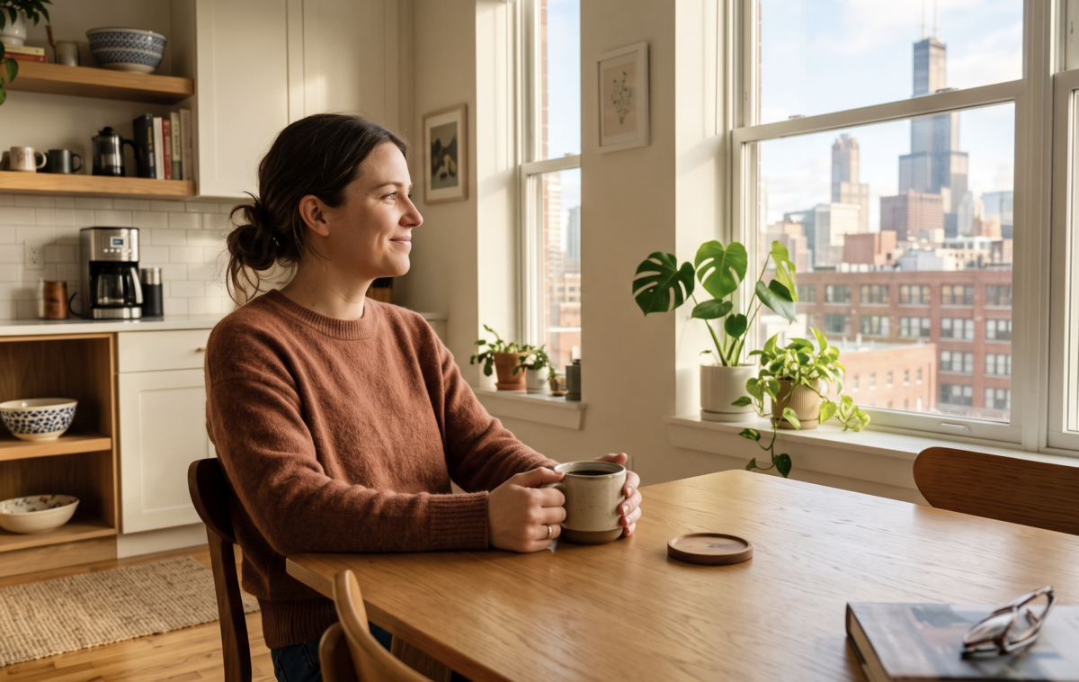Person sitting at home with morning coffee representing the decision to start Suboxone treatment in Chicago
