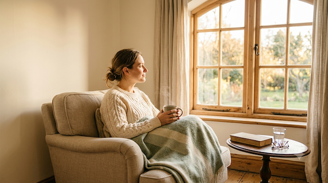 Person resting calmly at home during kratom withdrawal recovery