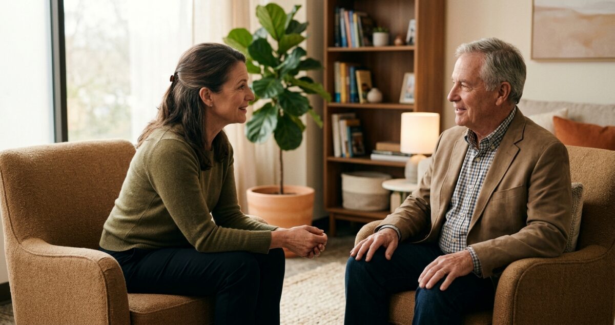 provider and patient talking in a warm consultation setting in Joliet