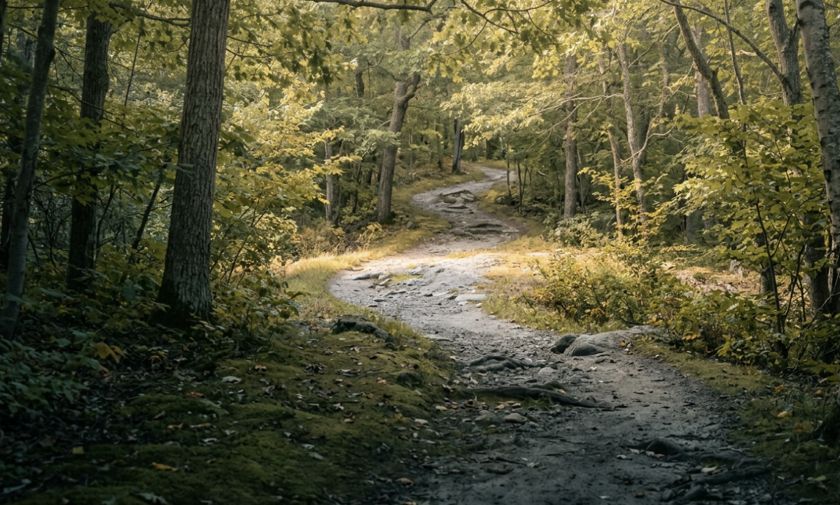 Winding trail representing the non-linear path of recovery after opioid withdrawal