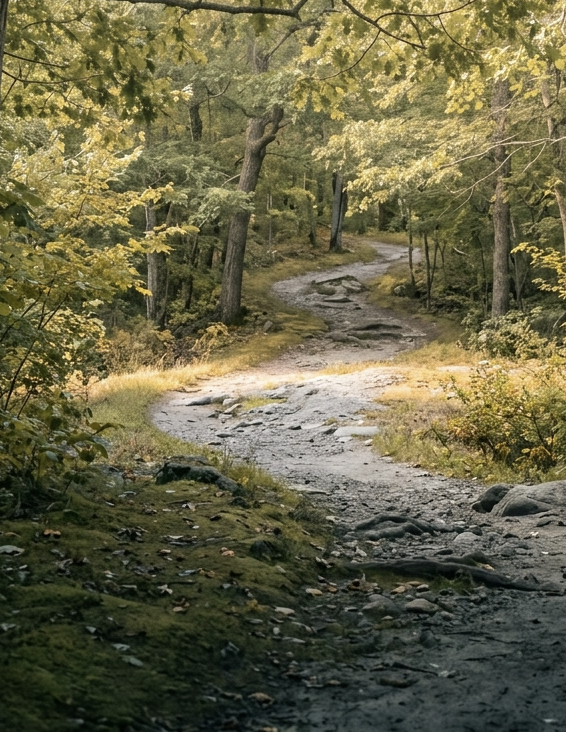 Winding trail representing the non-linear path of recovery after opioid withdrawal