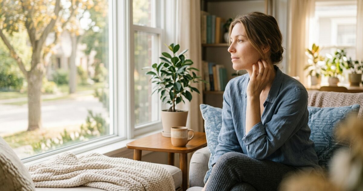 Person sitting calmly by a window with a thoughtful, peaceful expression, symbolizing readiness to begin a Suboxone taper