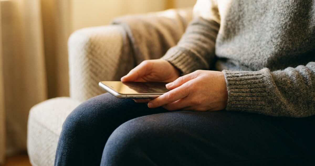 hands holding a phone, a quiet moment before starting treatment